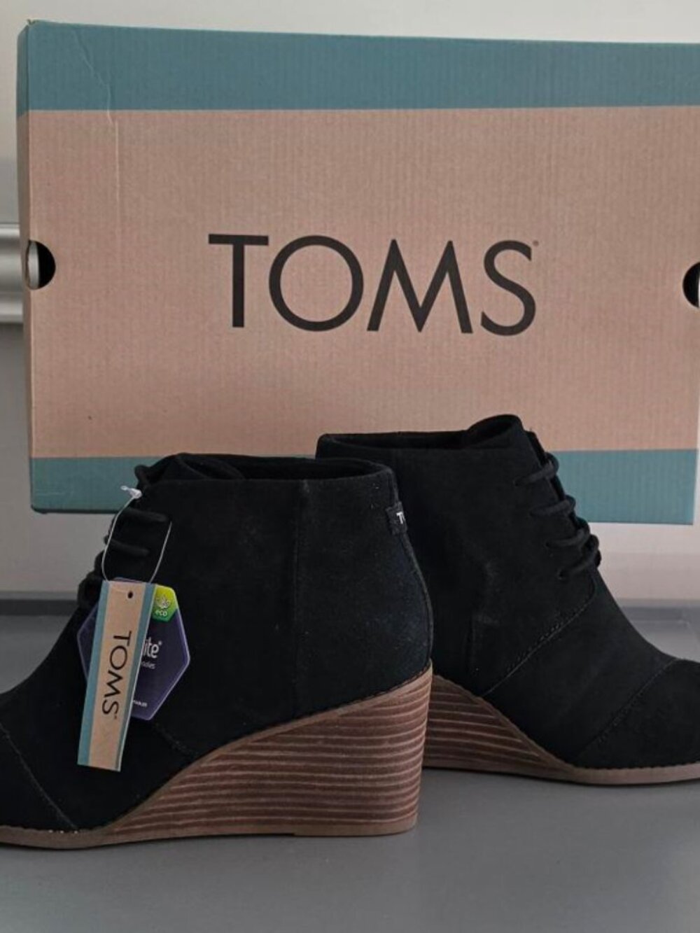 TOMS Hyde Black Suede Wedge Ankle Booties Women's Size 8.5 NWT